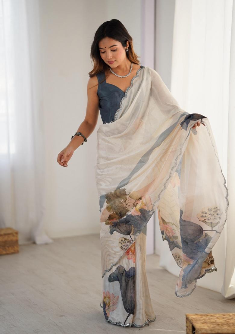 Multi Printed Chinon Saree