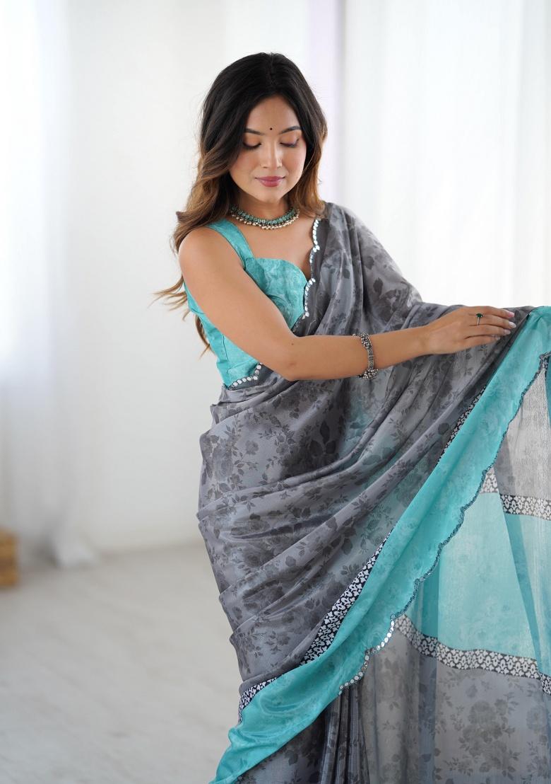 Multi Printed Chinon Saree