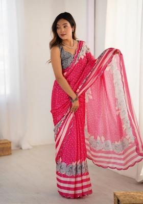 Multi Printed Chinon Saree