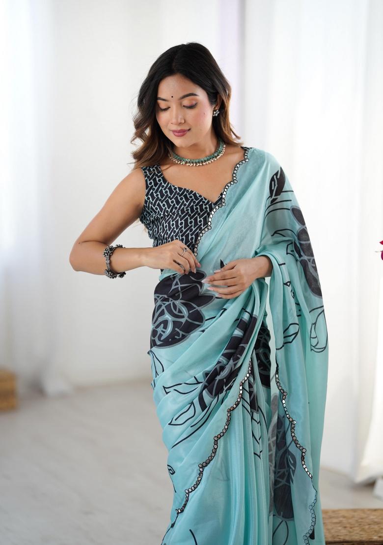 Multi Printed Chinon Saree