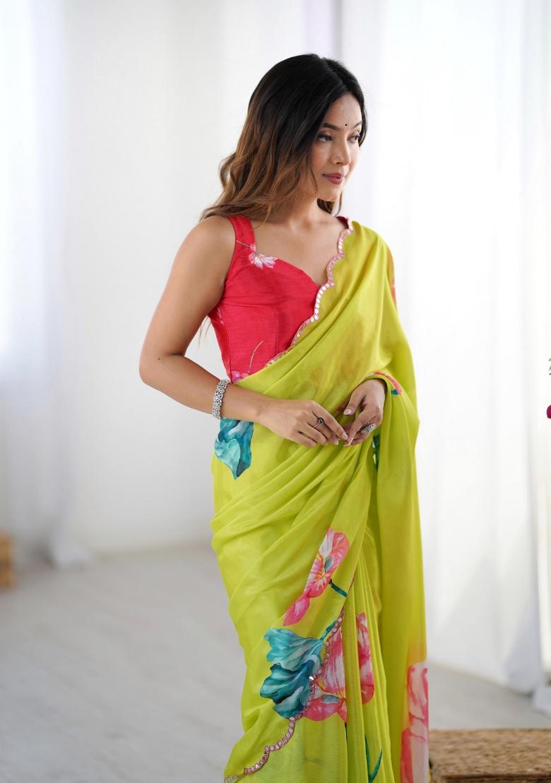 Multi Printed Chinon Saree
