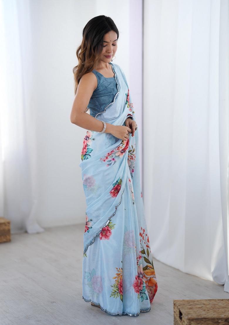 Multi Printed Chinon Saree