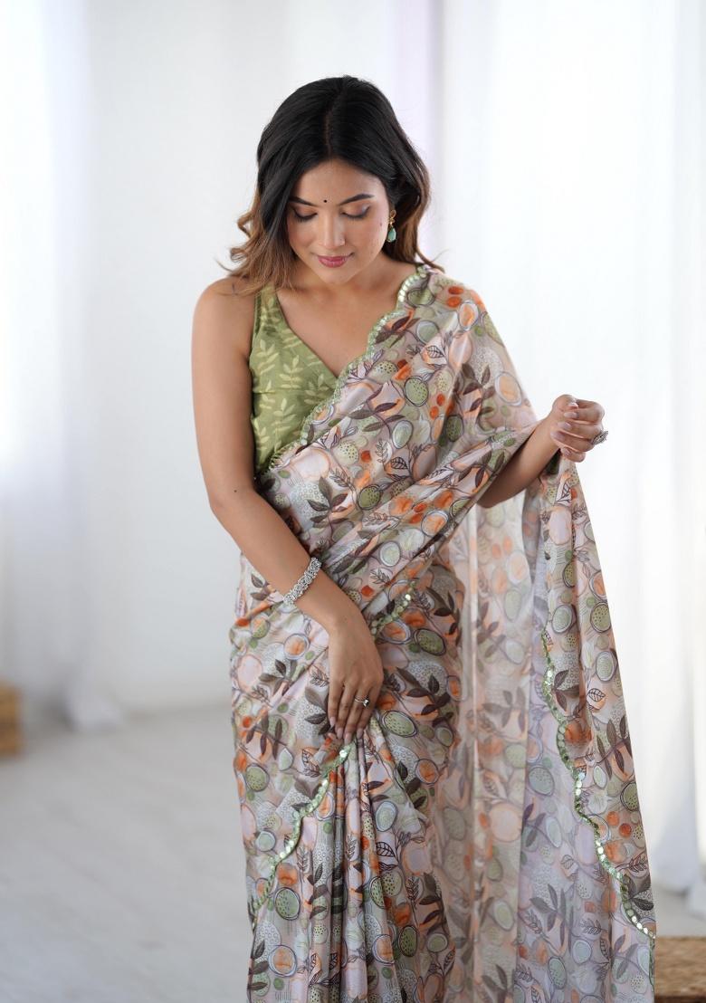 Multi Printed Chinon Saree