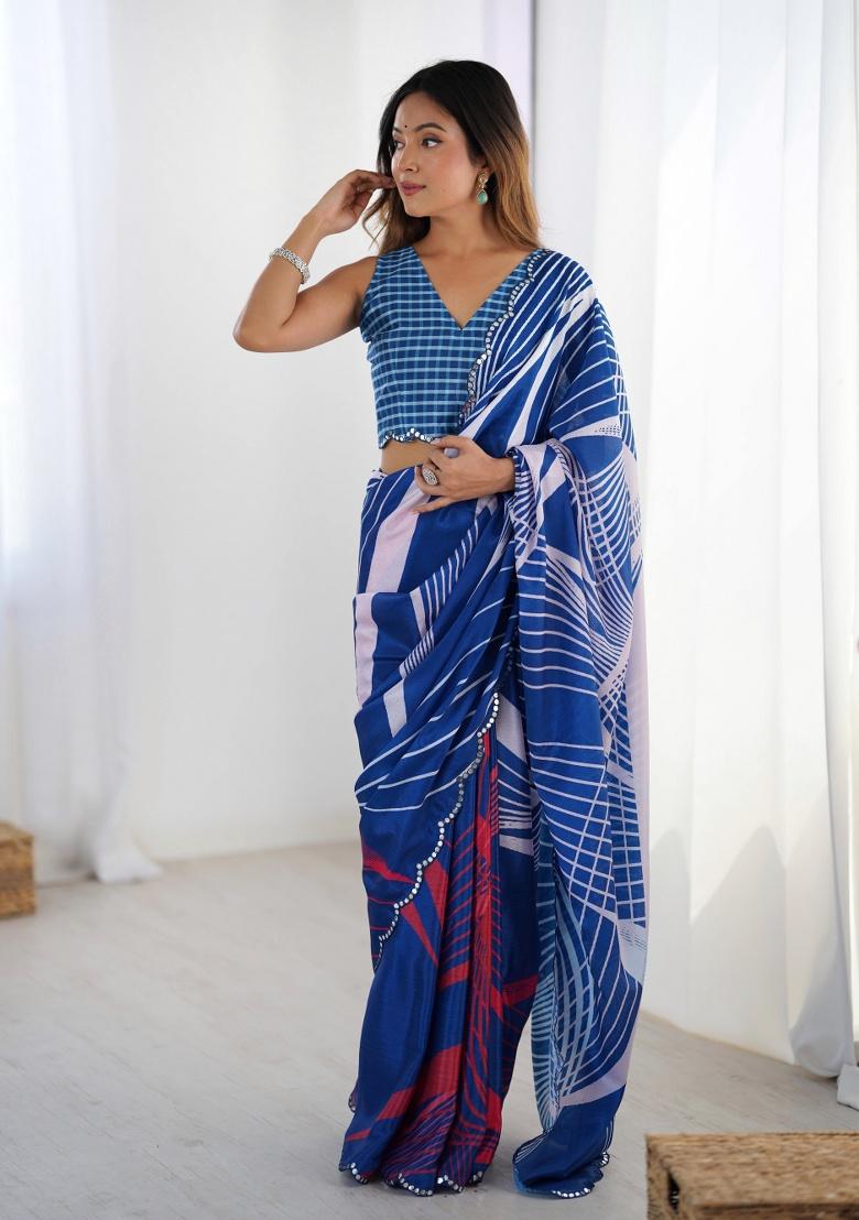 Multi Printed Chinon Saree