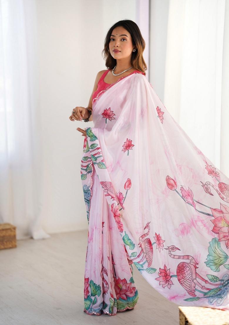 Multi Printed Chinon Saree