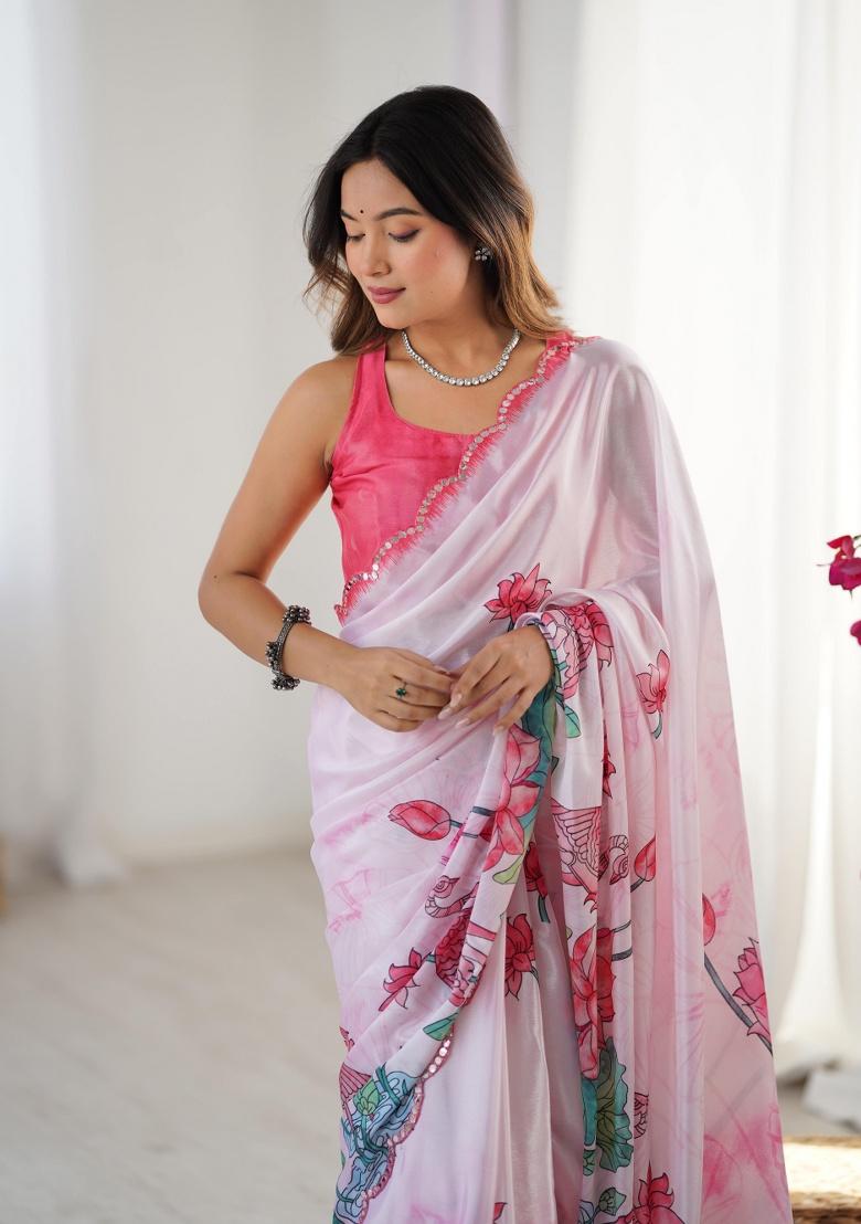 Multi Printed Chinon Saree