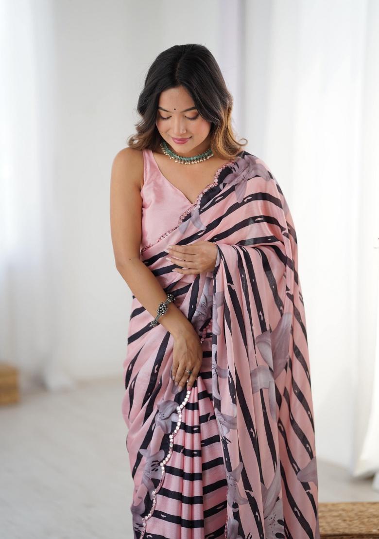 Multi Printed Chinon Saree