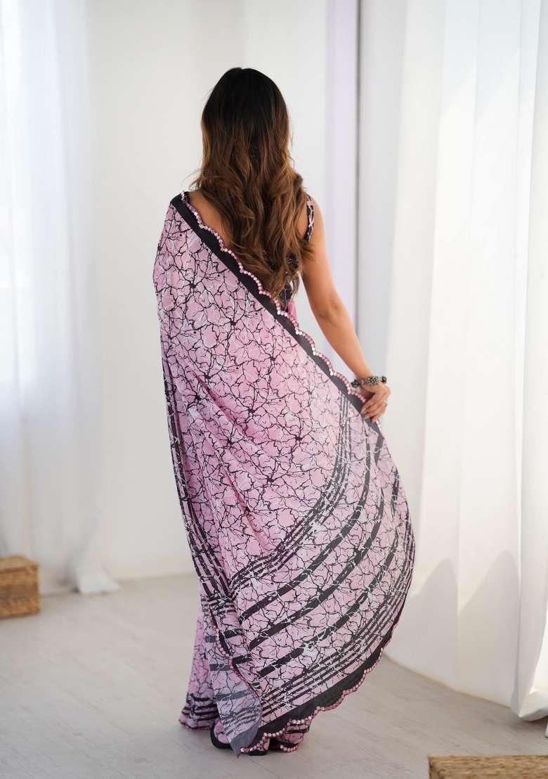 Multi Chinon Saree with Printed for Diwali | Wedding & Festive Wear - Indya
