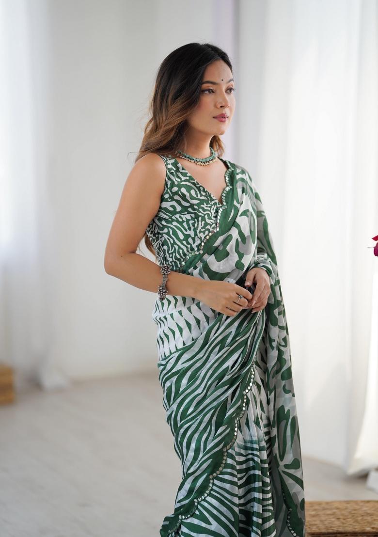 Multi Printed Chinon Saree