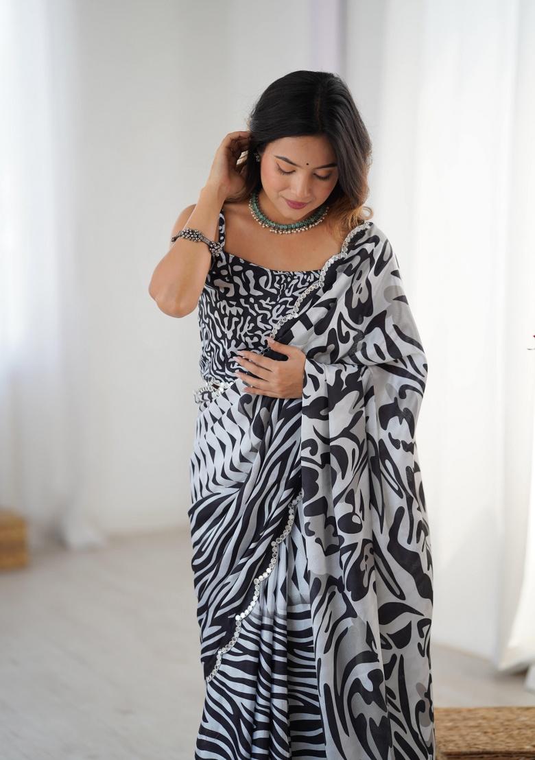 Multi Printed Chinon Saree