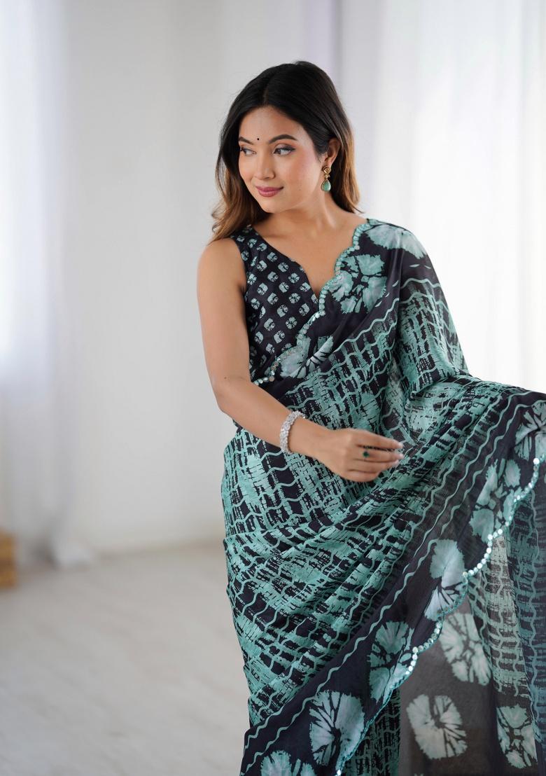 Multi Printed Chinon Saree