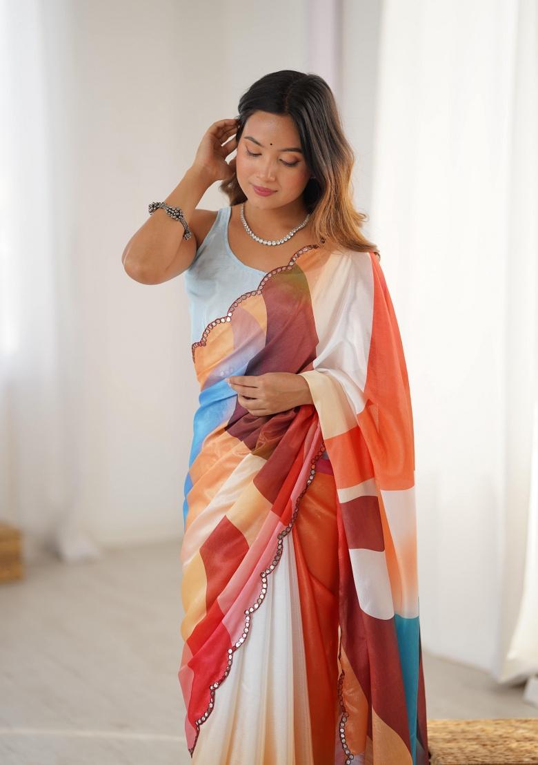Multi Printed Chinon Saree