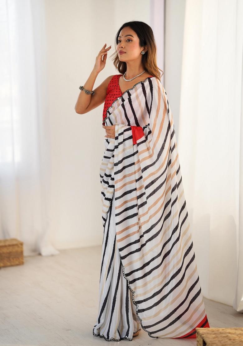 Multi Printed Chinon Saree