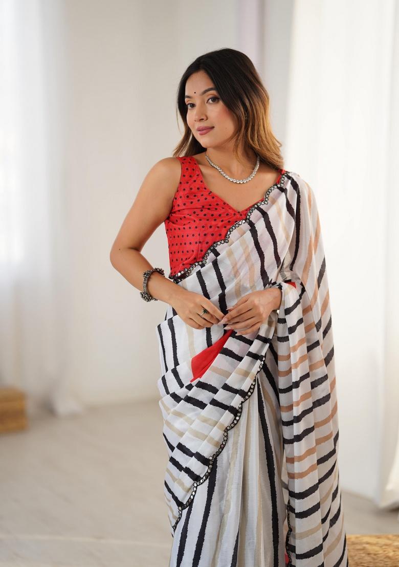 Multi Printed Chinon Saree