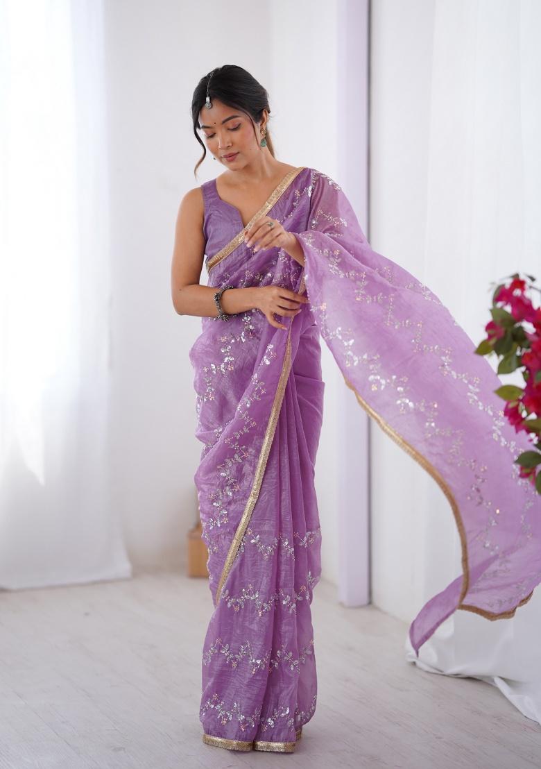 Lavende Embroidered Silk Saree