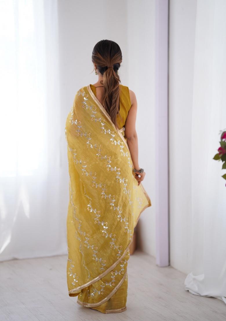Yellow Embroidered Silk Saree