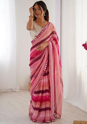 Pink Printed Chiffon Saree