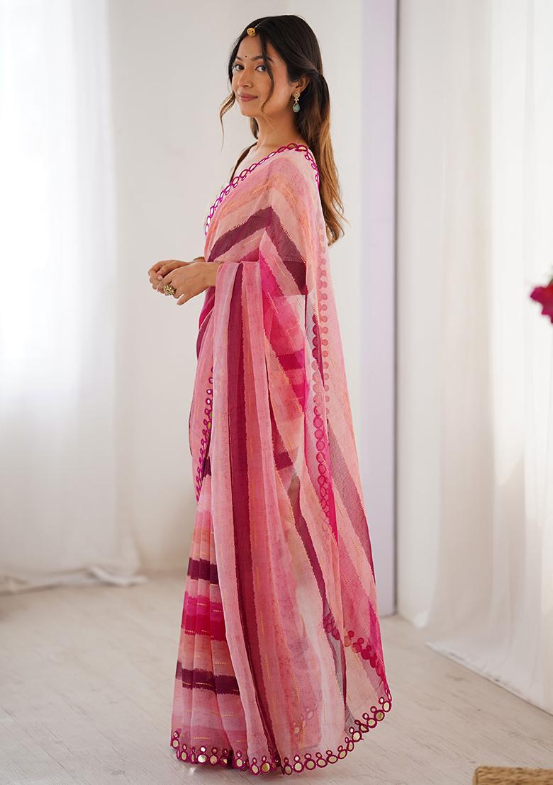Pink Printed Chiffon Saree