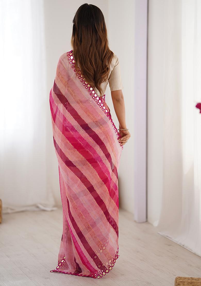 Pink Printed Chiffon Saree