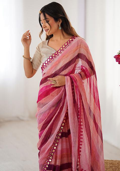 Pink Printed Chiffon Saree