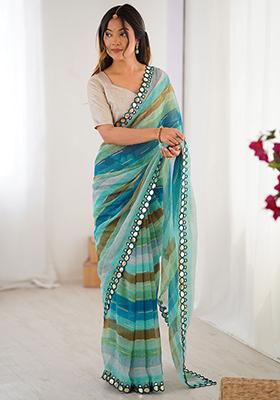 Petrol Printed Chiffon Saree