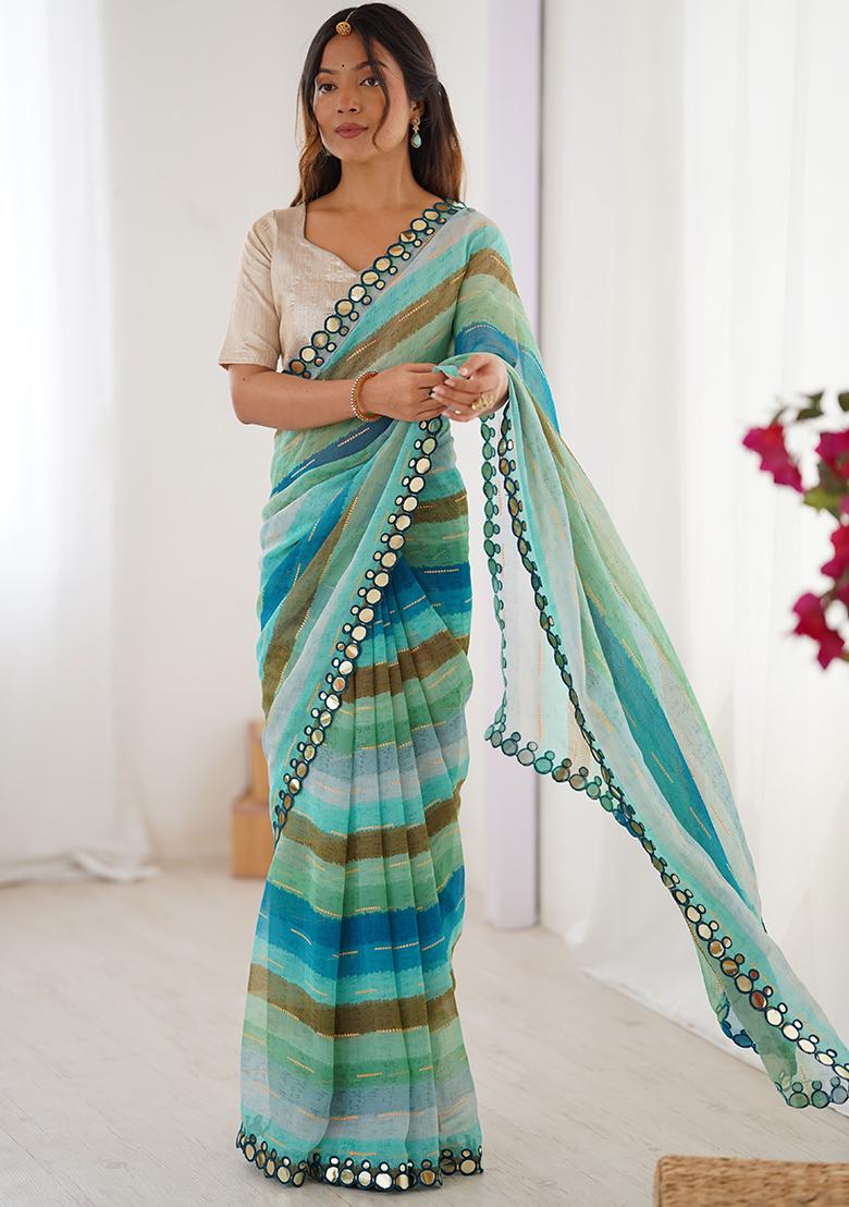 Petrol Printed Chiffon Saree