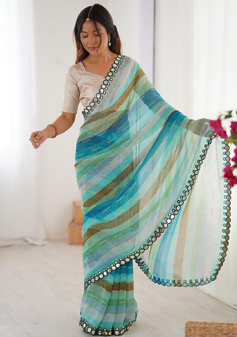 Petrol Printed Chiffon Saree