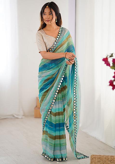 Petrol Printed Chiffon Saree