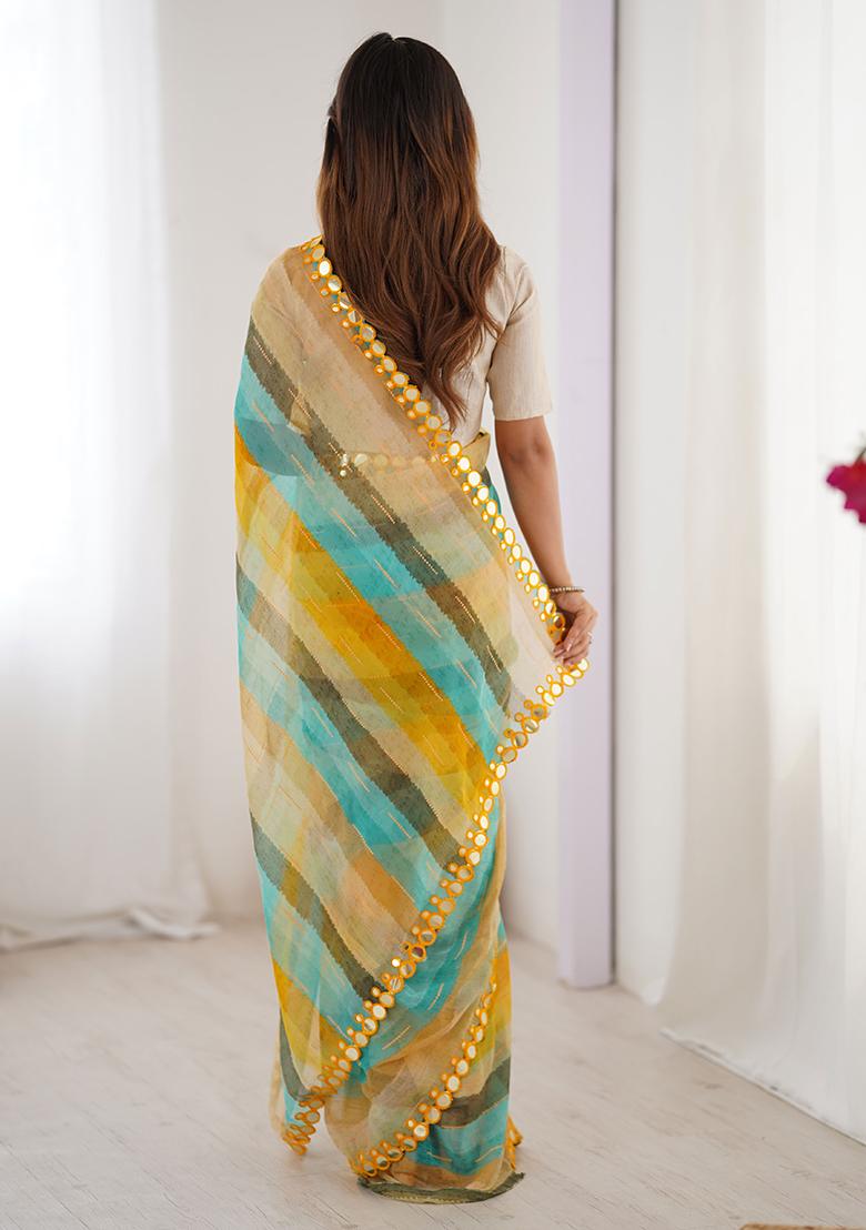 Yellow Printed Chiffon Saree