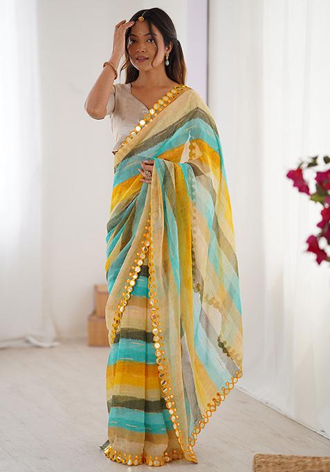Yellow Printed Chiffon Saree