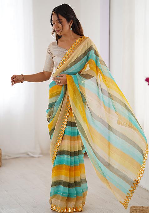Yellow Printed Chiffon Saree