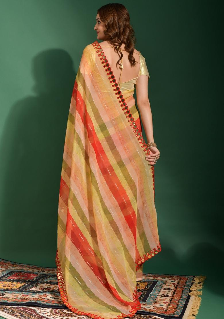 Red Mirror Work Georgette Saree Set