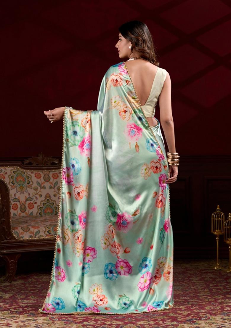 Sky Embroidered Silk Saree Set