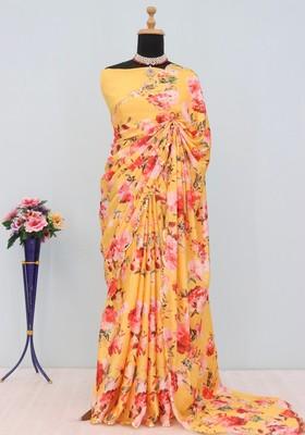 Orange Mirror Work Chiffon Saree Set