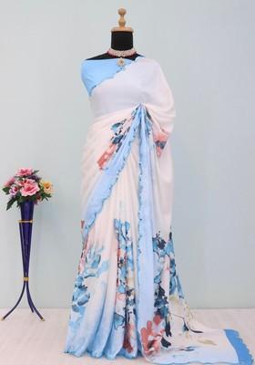 Sky Blue Mirror Work Chiffon Saree Set