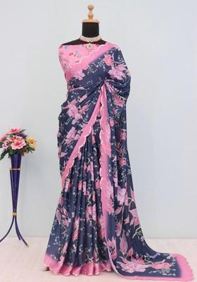 Pink Mirror Work Chiffon Saree Set