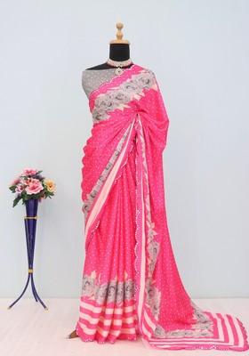 Rani Pink Mirror Work Chiffon Saree Set