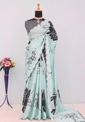 Black Mirror Work Chiffon Saree Set