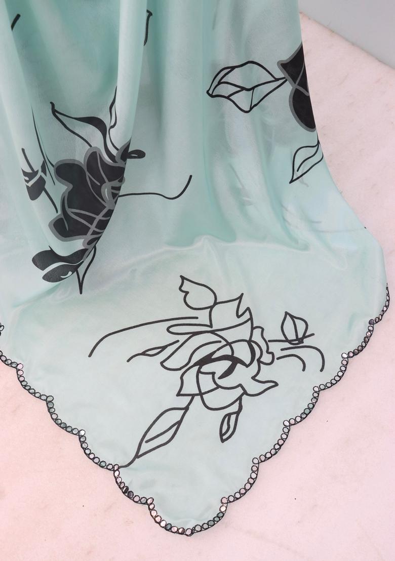 Black Mirror Work Chiffon Saree Set