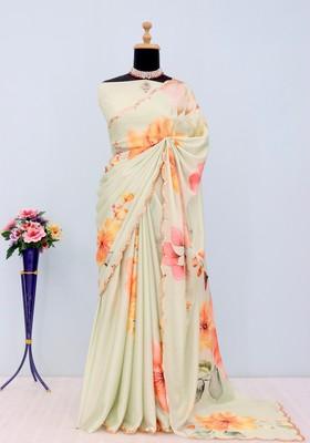 Orange Mirror Work Chiffon Saree Set