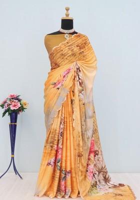 Orange Mirror Work Chiffon Saree Set