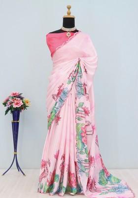 Light Pink Mirror Work Chiffon Saree Set
