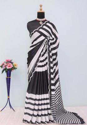 Black Mirror Work Chiffon Saree Set