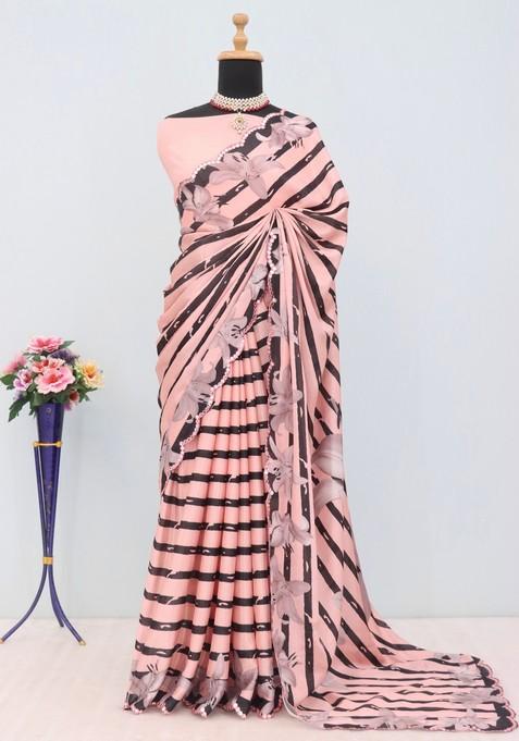 Peach Mirror Work Chiffon Saree Set