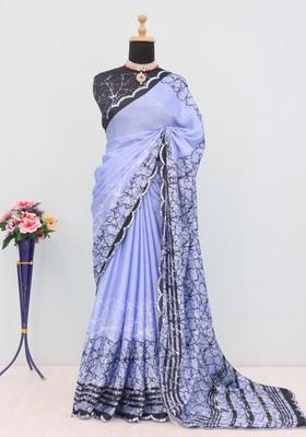 Lavender Mirror Work Chiffon Saree Set