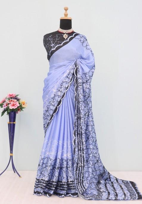 Lavender Mirror Work Chiffon Saree Set