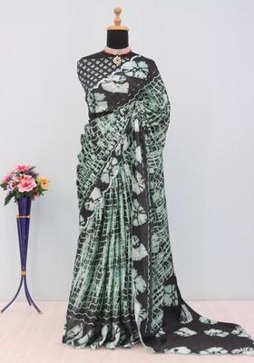 Black Mirror Work Chiffon Saree Set