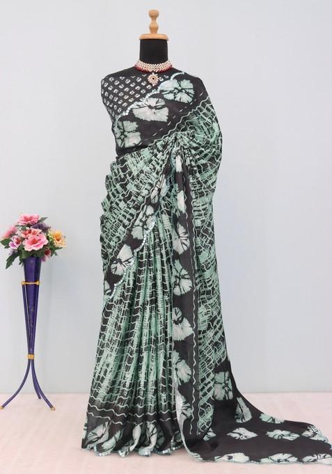 Black Mirror Work Chiffon Saree Set