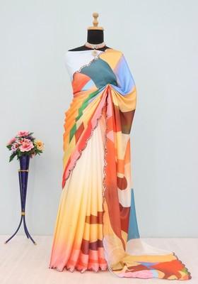 Multi Mirror Work Chiffon Saree Set
