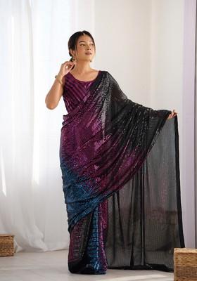 Pink Sequin Embroidered Georgette Saree Set